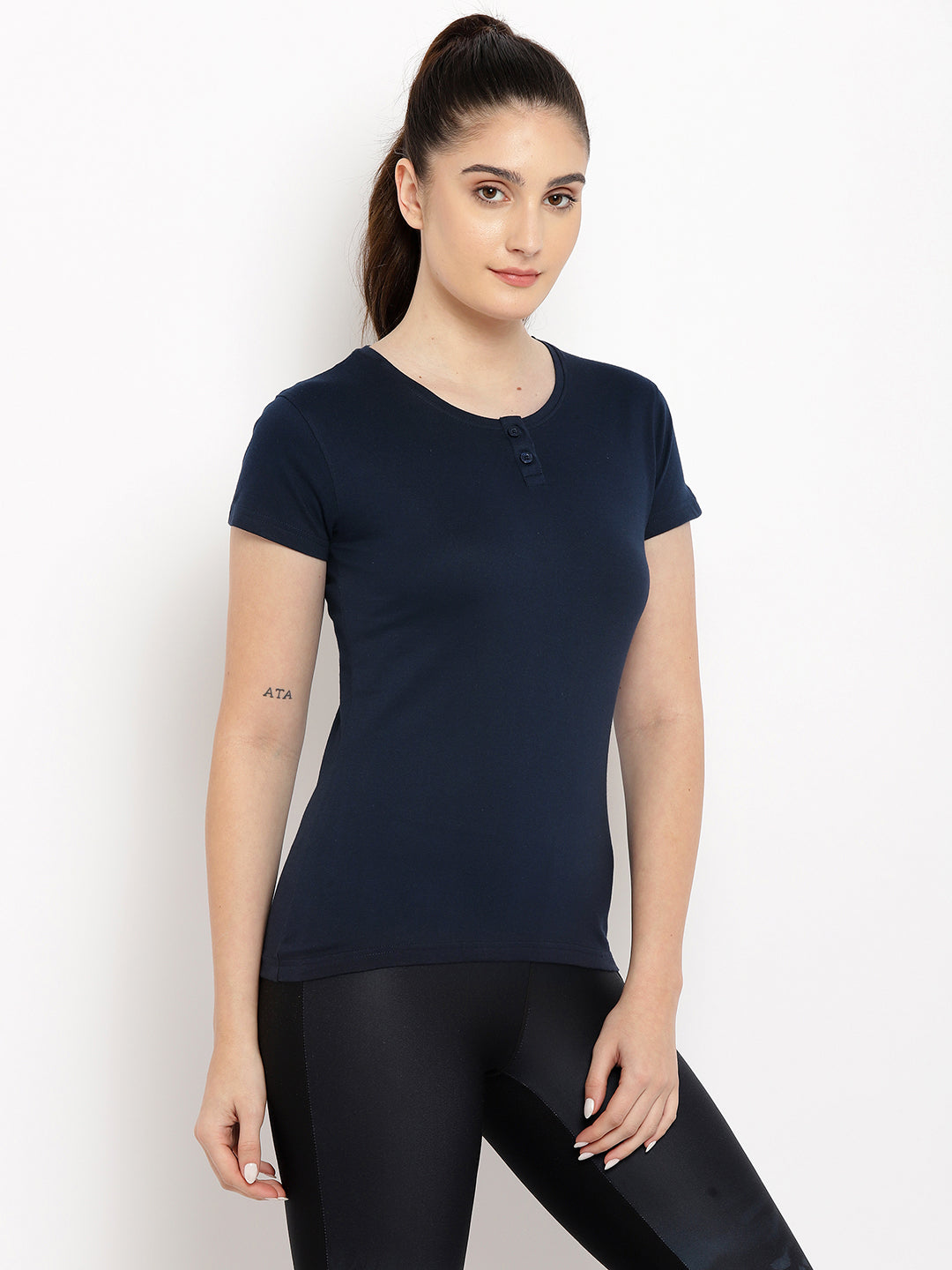 Ap'pulse Women's Short Sleeve Henley Tshirt