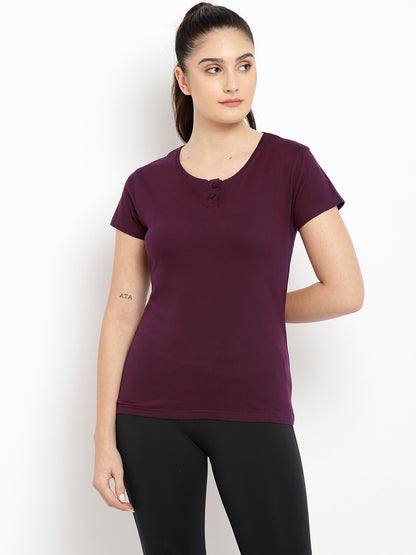 Appulse Women's Short Sleeve Henley T-Shirt | Women | Premium Cotton | Activewear | Athleisure