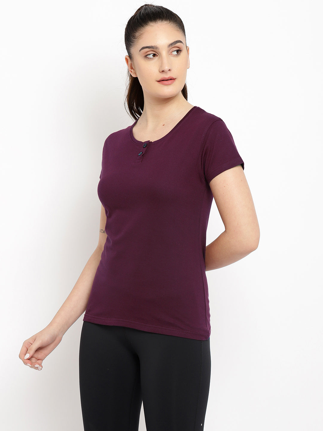 Ap'pulse Women's Short Sleeve Henley Tshirt