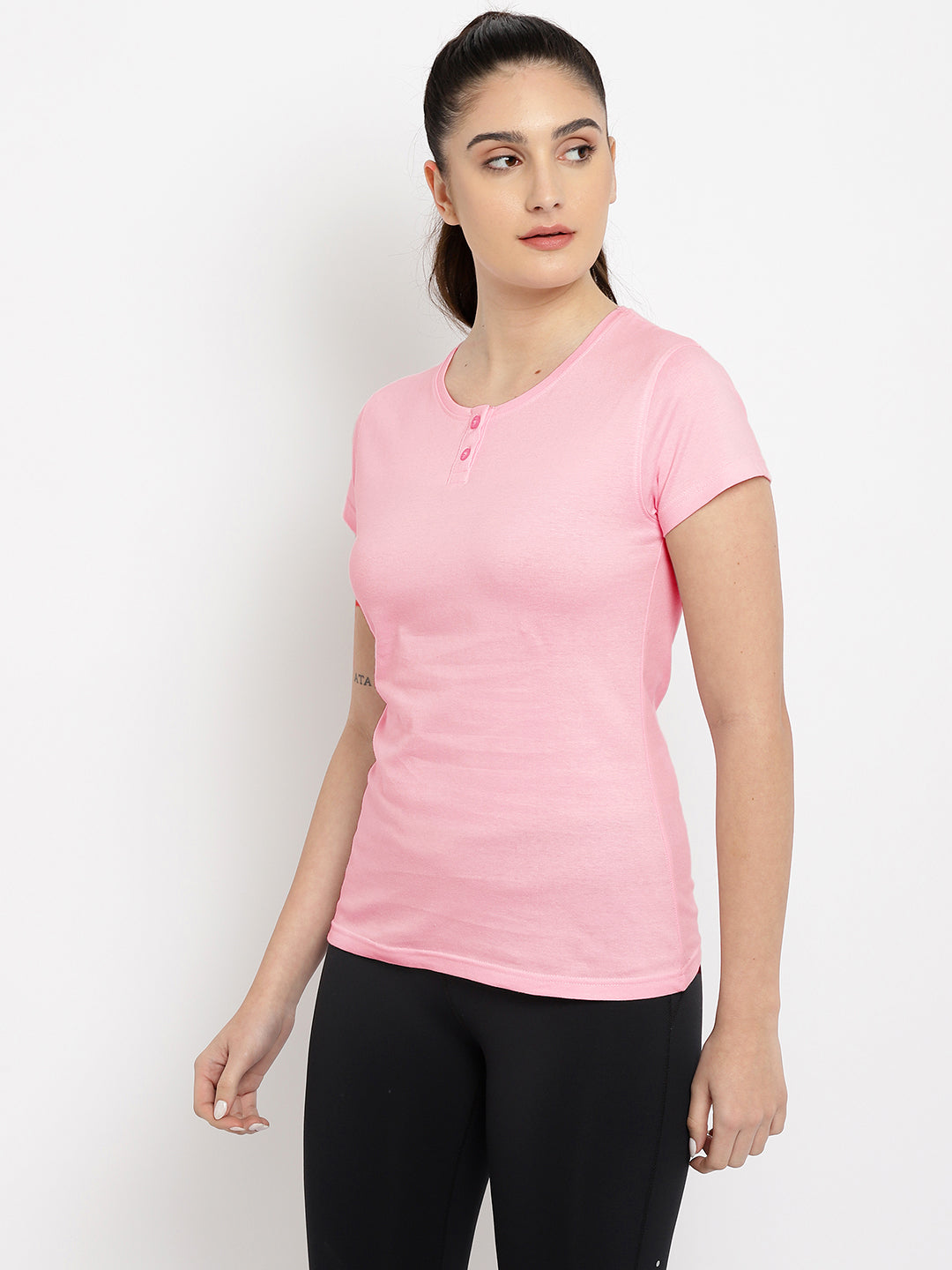 Ap'pulse Women's Short Sleeve Henley Tshirt