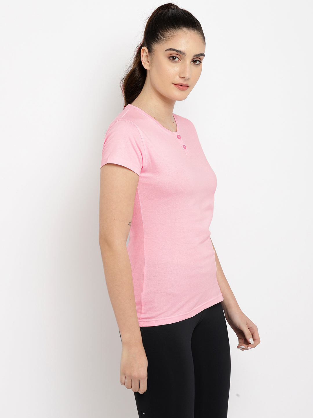 Ap'pulse Women's Short Sleeve Henley Tshirt