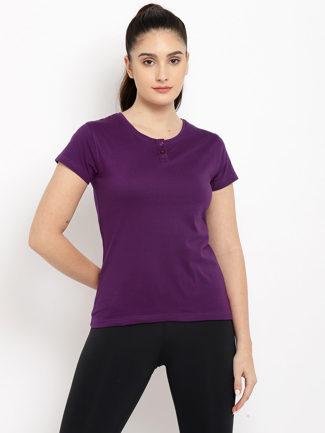 Ap'pulse Women's Short Sleeve Henley Tshirt