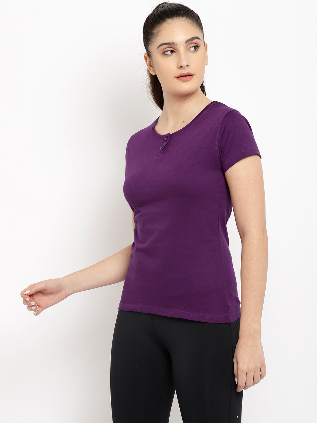 Ap'pulse Women's Short Sleeve Henley Tshirt