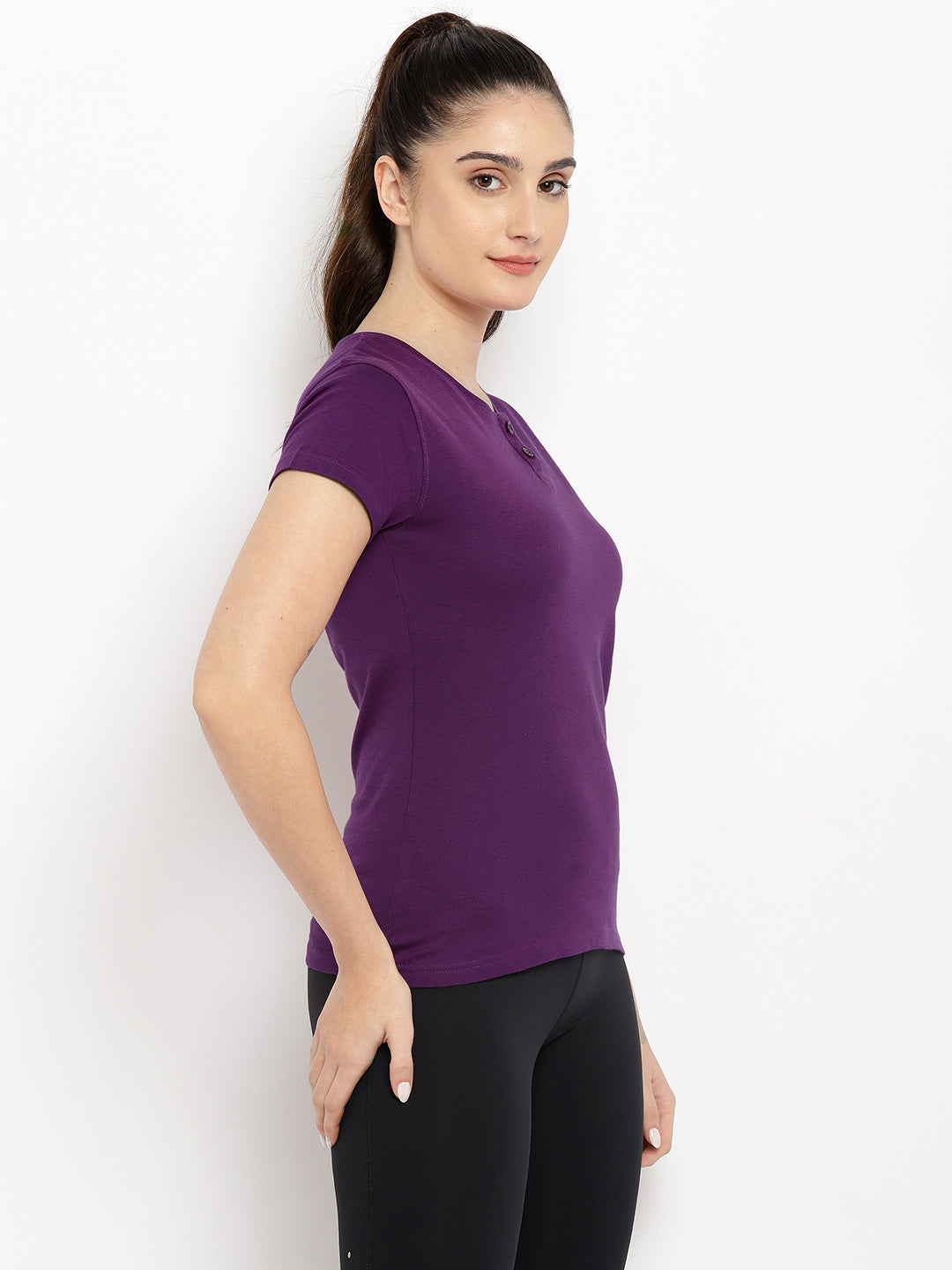 Ap'pulse Women's Short Sleeve Henley Tshirt