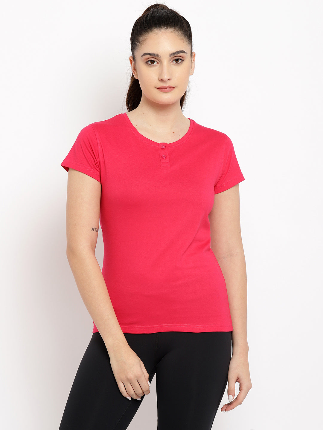 Ap'pulse Women's Short Sleeve Henley Tshirt
