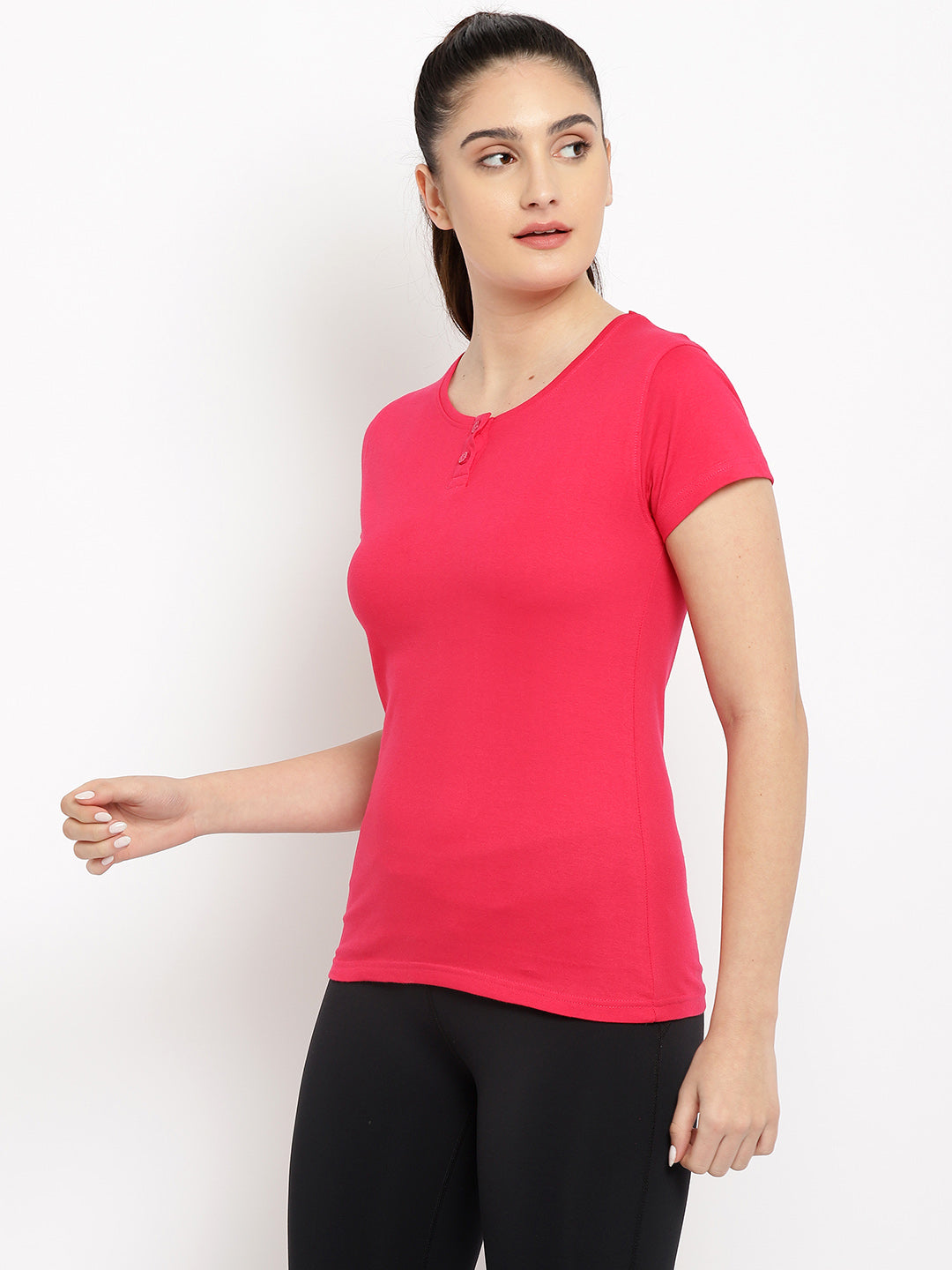 Ap'pulse Women's Short Sleeve Henley Tshirt