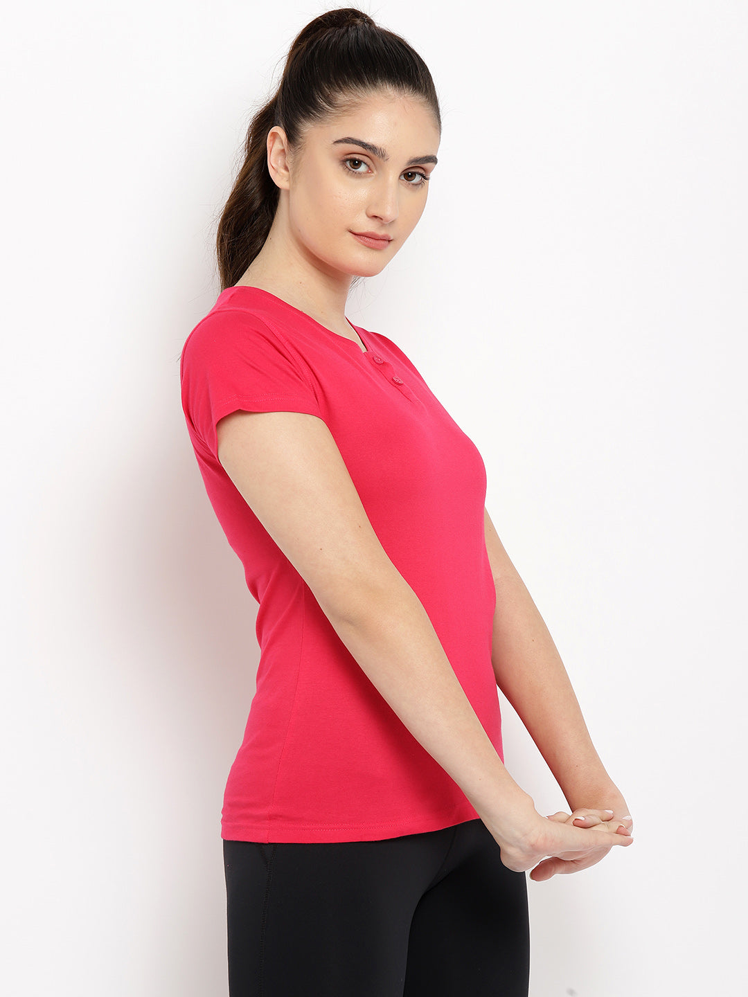 Ap'pulse Women's Short Sleeve Henley Tshirt
