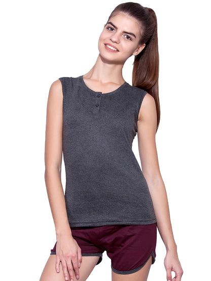 Appulse Women's Sleeveless Henley T-Shirt | Women | Premium Cotton | Activewear | Athleisure