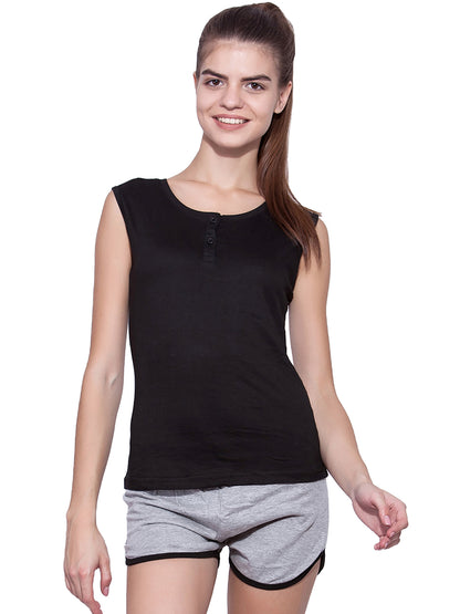 Appulse Women's Sleeveless Henley T-Shirt | Women | Premium Cotton | Activewear | Athleisure