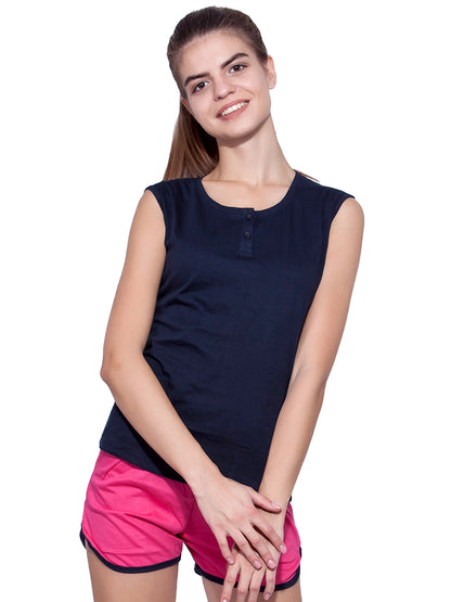 Appulse Women's Sleeveless Henley T-Shirt | Women | Premium Cotton | Activewear | Athleisure