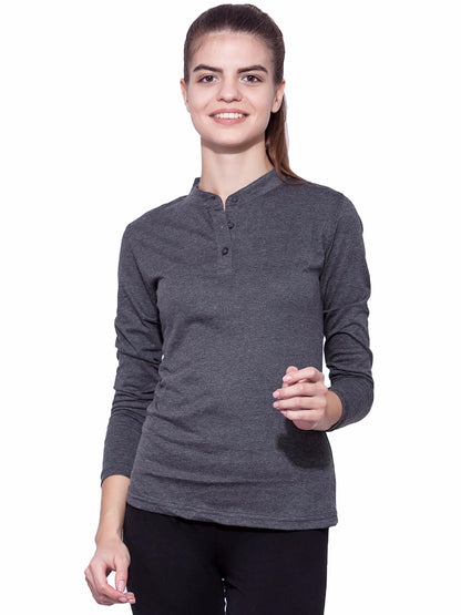 Appulse Women's Long Sleeve Mandarin Polo T-Shirt | Women | Premium Cotton | Activewear | Athleisure