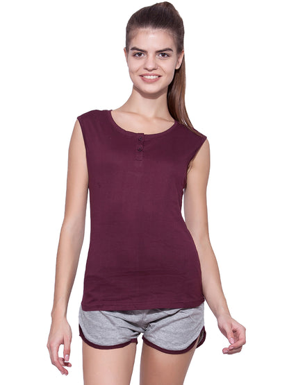 Appulse Women's Sleeveless Henley T-Shirt | Women | Premium Cotton | Activewear | Athleisure