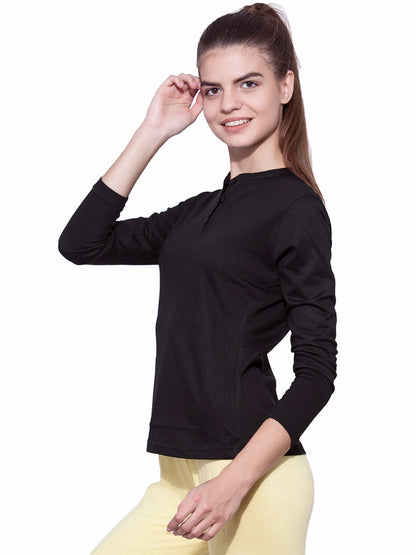 Appulse Women's Long Sleeve Mandarin Polo T-Shirt | Women | Premium Cotton | Activewear | Athleisure