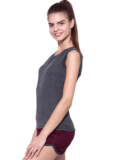 Appulse Women's Sleeveless Henley T-Shirt | Women | Premium Cotton | Activewear | Athleisure