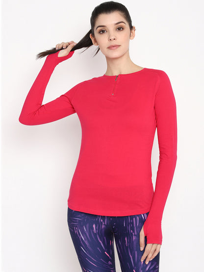 Appulse Women's Round Neck Zipper Long Sleeve T-Shirt | Women | Premium Cotton | Activewear | Athleisure