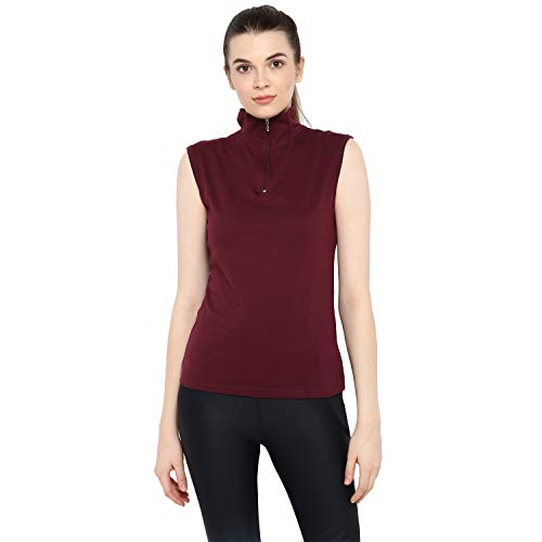 Ap'pulse Women's Sleeveless 1/4 Zip Hineck Tshirt Maroon