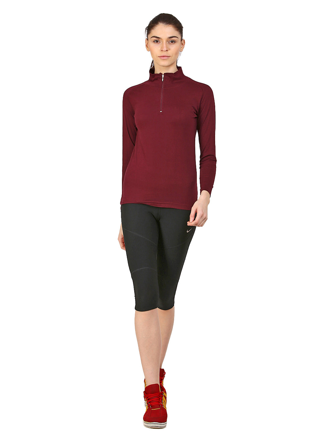 Ap'pulse Women's 1/4 Zip Hineck Raglan Tshirt