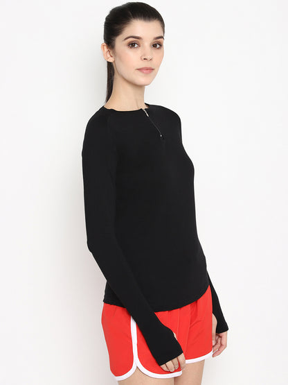 Appulse Women's Round Neck Zipper Long Sleeve T-Shirt | Women | Premium Cotton | Activewear | Athleisure