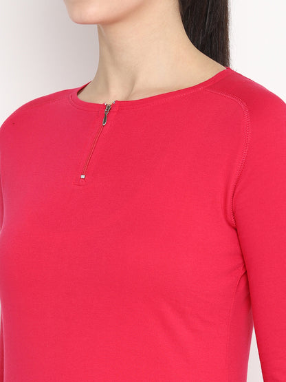 Appulse Women's Round Neck Zipper Long Sleeve T-Shirt | Women | Premium Cotton | Activewear | Athleisure
