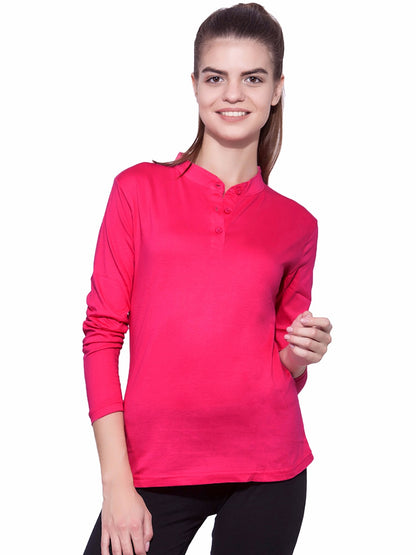 Appulse Women's Long Sleeve Mandarin Polo T-Shirt | Women | Premium Cotton | Activewear | Athleisure