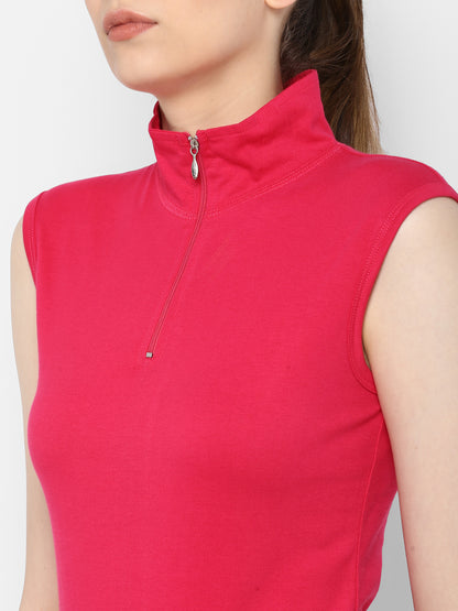 Appulse Women's Sleeveless 1/4 Zip Hi Neck T-Shirt | Women | Premium Cotton | Activewear | Athleisure