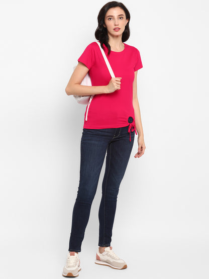 Appulse Women's Round Neck T-Shirt with Bottom Knot | Women | Premium Cotton | Activewear | Athleisure