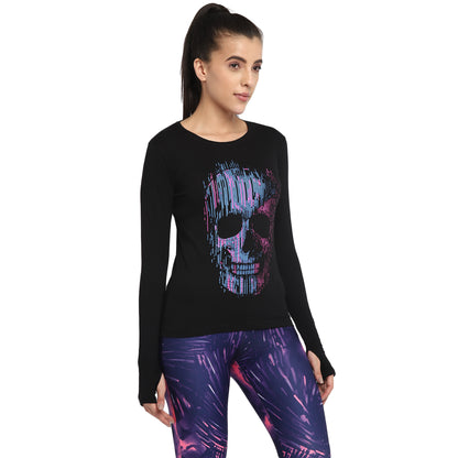 Appulse Women's Printed Long Sleeve Thumb Hole Round Neck T-Shirt | Women | Premium Cotton | Activewear | Athleisure