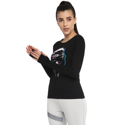 Appulse Women's Printed Long Sleeve Thumb Hole Round Neck T-Shirt | Women | Premium Cotton | Activewear | Athleisure