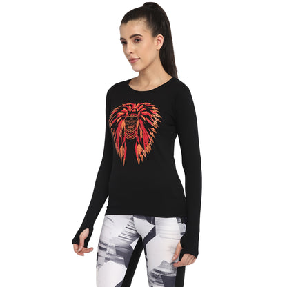 Appulse Women's Printed Long Sleeve Thumb Hole Round Neck T-Shirt | Women | Premium Cotton | Activewear | Athleisure