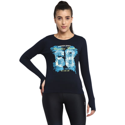 Appulse Women's Printed Long Sleeve Thumb Hole Round Neck T-Shirt | Women | Premium Cotton | Activewear | Athleisure