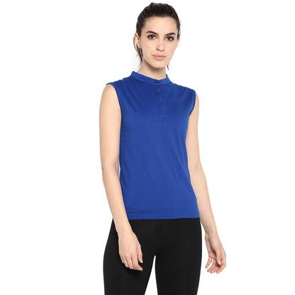 Appulse Women's Sleeveless Mandarin Collar T-Shirt | Women | Premium Cotton | Activewear | Athleisure