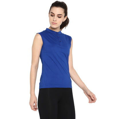 Appulse Women's Sleeveless Mandarin Collar T-Shirt | Women | Premium Cotton | Activewear | Athleisure
