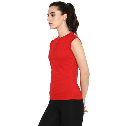 Appulse Women's Sleeveless Mandarin Collar T-Shirt | Women | Premium Cotton | Activewear | Athleisure