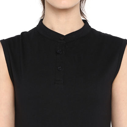 Appulse Women's Sleeveless Mandarin Collar T-Shirt | Women | Premium Cotton | Activewear | Athleisure