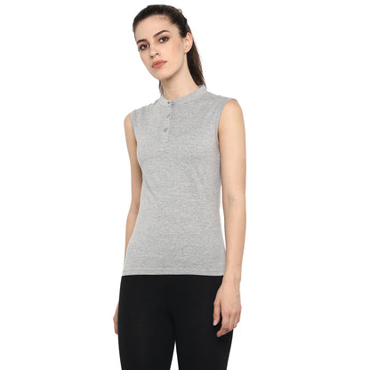 Appulse Women's Sleeveless Mandarin Collar T-Shirt | Women | Premium Cotton | Activewear | Athleisure