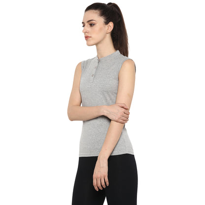 Appulse Women's Sleeveless Mandarin Collar T-Shirt | Women | Premium Cotton | Activewear | Athleisure