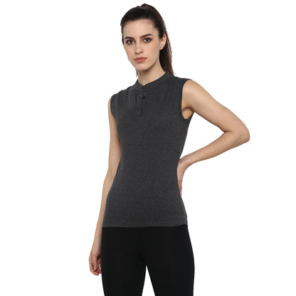 Appulse Women's Sleeveless Mandarin Collar T-Shirt | Women | Premium Cotton | Activewear | Athleisure