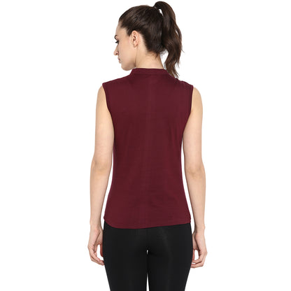 Appulse Women's Sleeveless Mandarin Collar T-Shirt | Women | Premium Cotton | Activewear | Athleisure