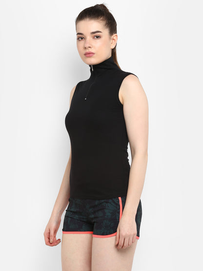 Appulse Women's Sleeveless 1/4 Zip Hi Neck T-Shirt | Women | Premium Cotton | Activewear | Athleisure