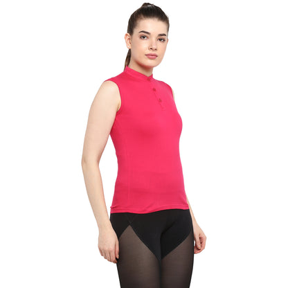 Appulse Women's Sleeveless Mandarin Collar T-Shirt | Women | Premium Cotton | Activewear | Athleisure
