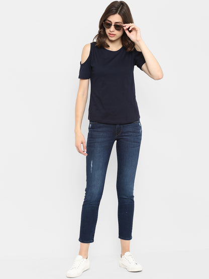Appulse Women's Round Neck Cold Shoulder T-Shirt | Women | Premium Cotton | Activewear | Athleisure