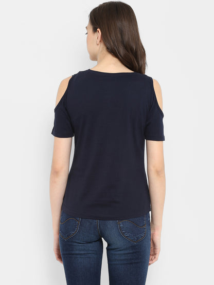 Appulse Women's Round Neck Cold Shoulder T-Shirt | Women | Premium Cotton | Activewear | Athleisure