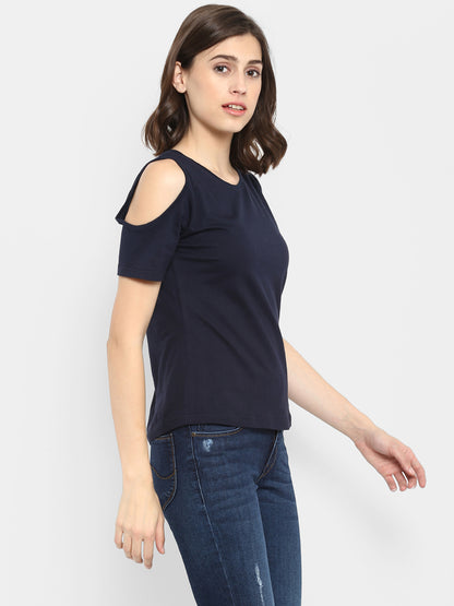 Appulse Women's Round Neck Cold Shoulder T-Shirt | Women | Premium Cotton | Activewear | Athleisure