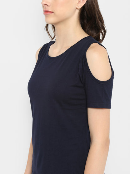 Appulse Women's Round Neck Cold Shoulder T-Shirt | Women | Premium Cotton | Activewear | Athleisure