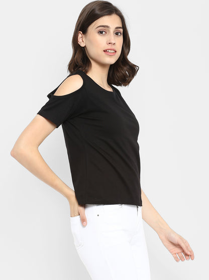 Appulse Women's Round Neck Cold Shoulder T-Shirt | Women | Premium Cotton | Activewear | Athleisure