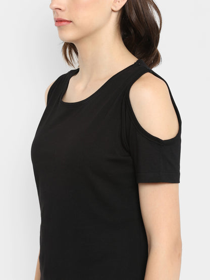 Appulse Women's Round Neck Cold Shoulder T-Shirt | Women | Premium Cotton | Activewear | Athleisure