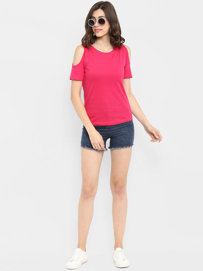 Appulse Women's Round Neck Cold Shoulder T-Shirt | Women | Premium Cotton | Activewear | Athleisure