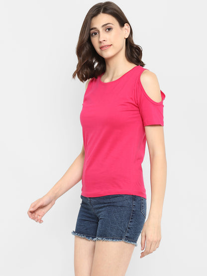 Appulse Women's Round Neck Cold Shoulder T-Shirt | Women | Premium Cotton | Activewear | Athleisure
