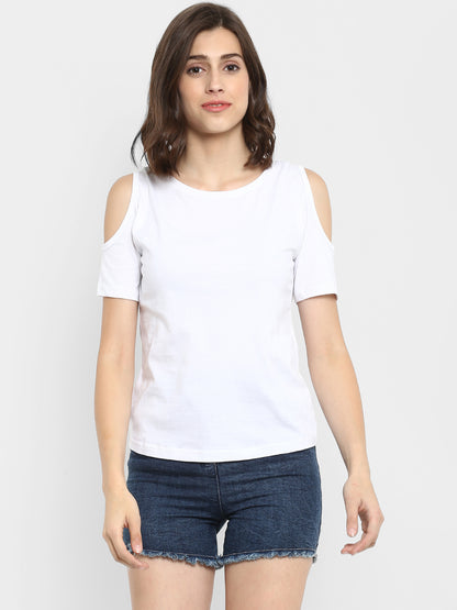 Appulse Women's Round Neck Cold Shoulder T-Shirt | Women | Premium Cotton | Activewear | Athleisure