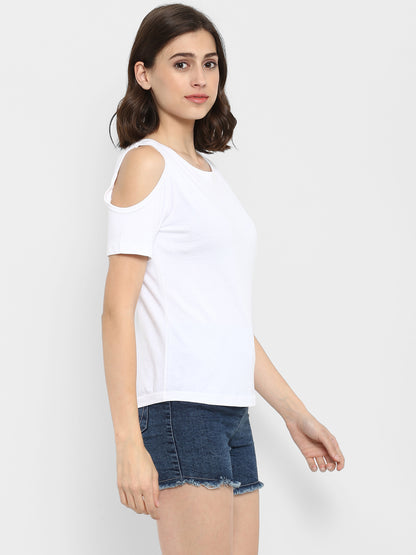 Appulse Women's Round Neck Cold Shoulder T-Shirt | Women | Premium Cotton | Activewear | Athleisure